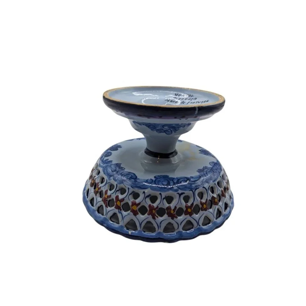 Handpainted Portugal Pottery Open Candy/Footed Compote/Footed Bowl READ